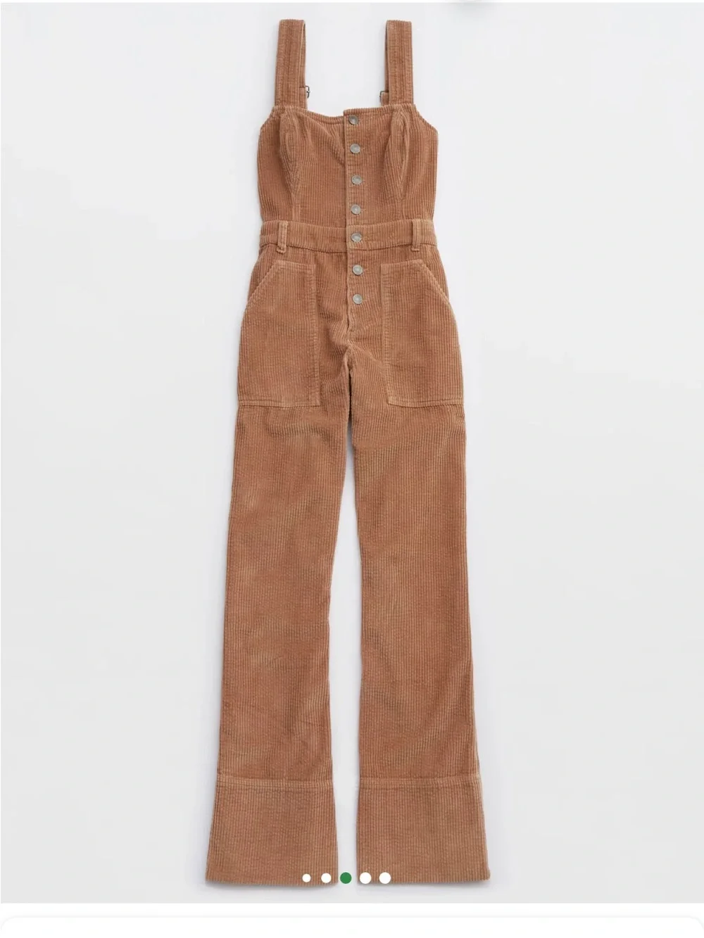 Aerie Corduroy Kick Flare Overalls jumpsuit khaki wide leg cappuccino buttons - Picture 4 of 10